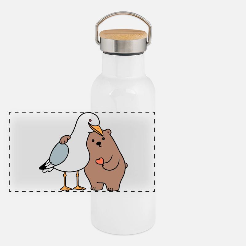 Mer du Nord Mouette Ours Brun Amitié Amour Maigre Gourde isotherme avec bouchon en bambou