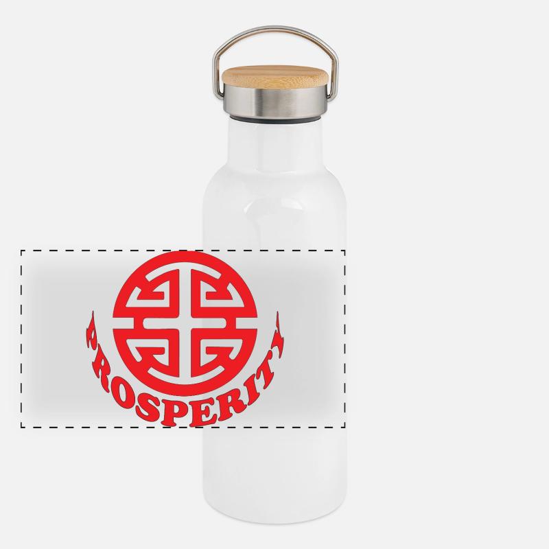 Prosperity Symbol - Panoramic Thermal Bottle with Bamboo Lid - white