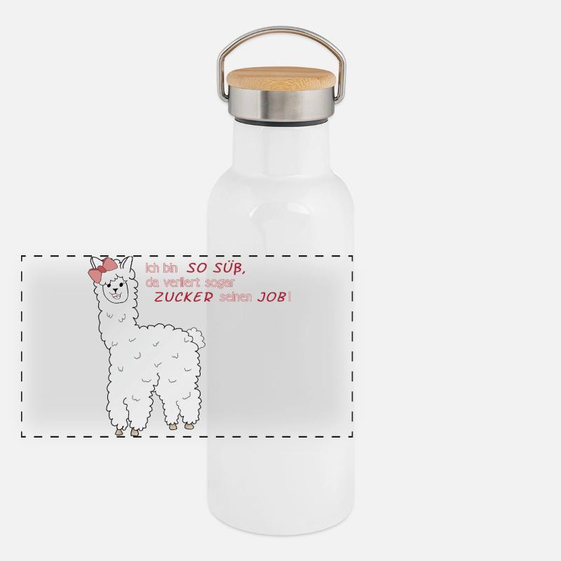 Süßes Alpaka Panorama Thermosflasche mit Bambusdeckel