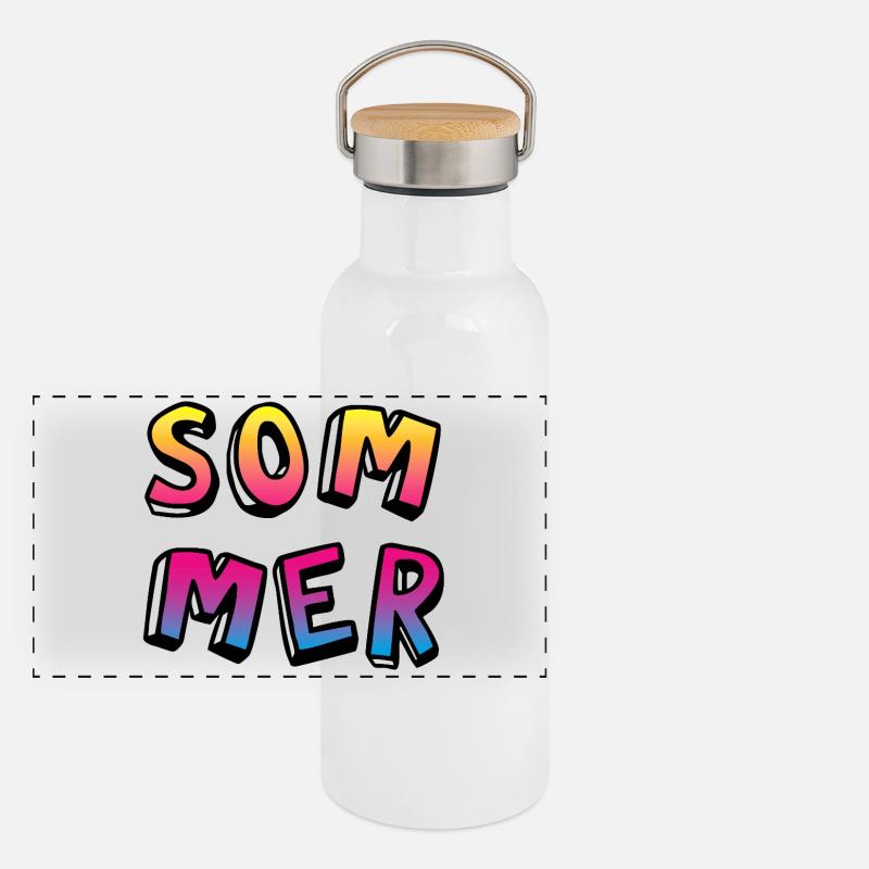 Sommer farbenfroh Comicstyle Farbverlauf Fun Camp Panorama Thermosflasche mit Bambusdeckel
