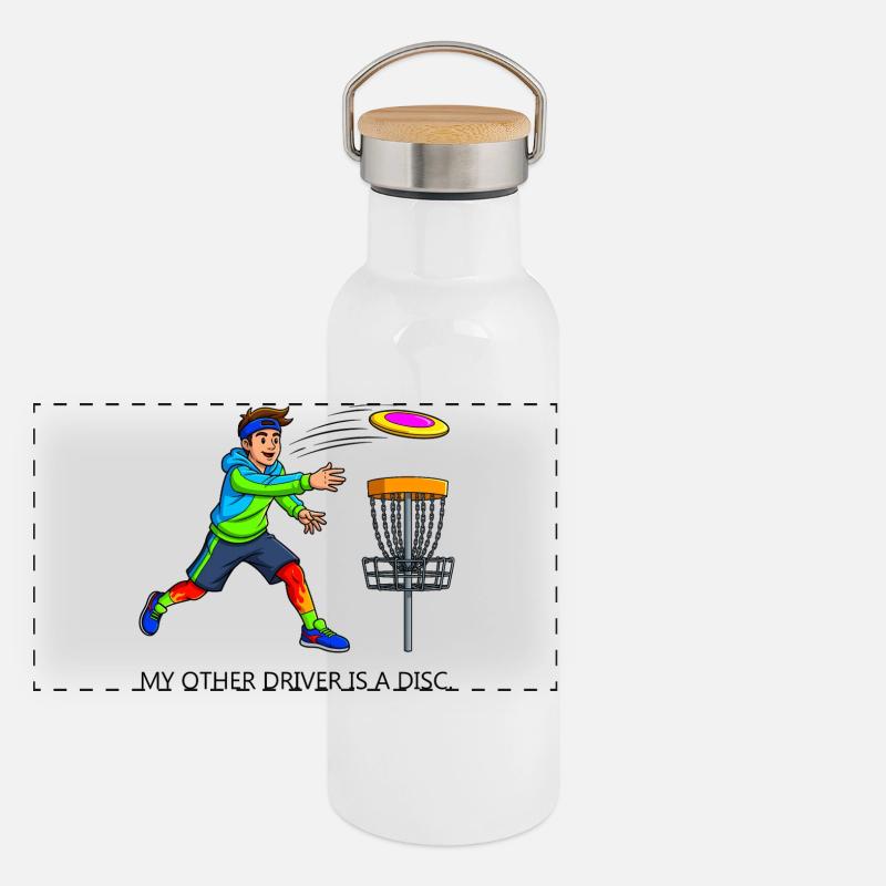 Disc-Golf-Spieler Panorama Thermosflasche mit Bambusdeckel