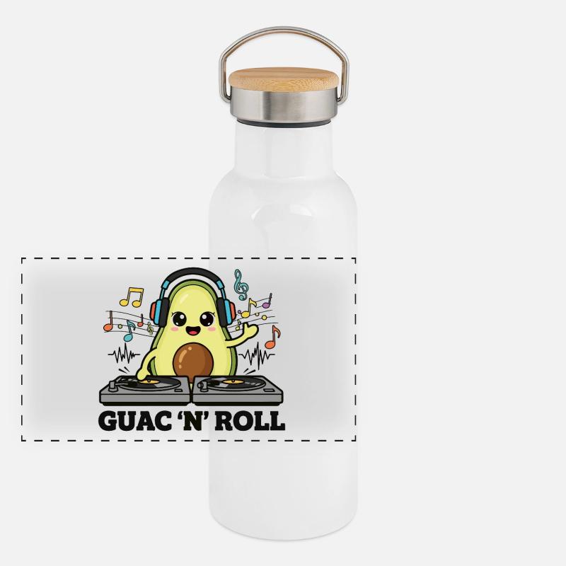 Guac Beats - Panoramic Thermal Bottle with Bamboo Lid - white