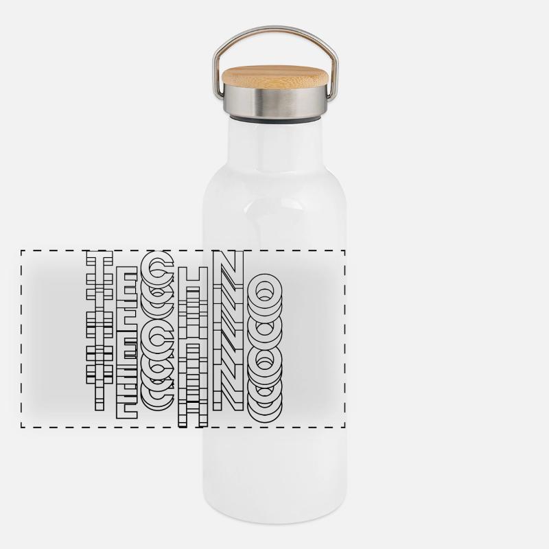 Futuristic Techno Typography Design Panoramic Thermal Bottle with Bamboo Lid