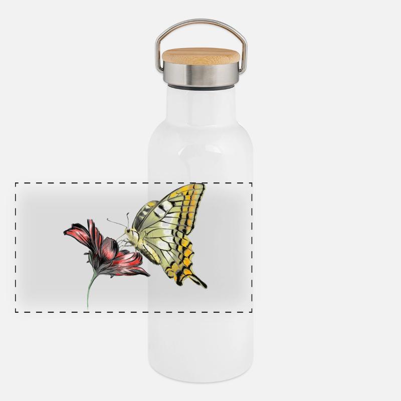 Papillon en fleurs Gourde isotherme avec bouchon en bambou