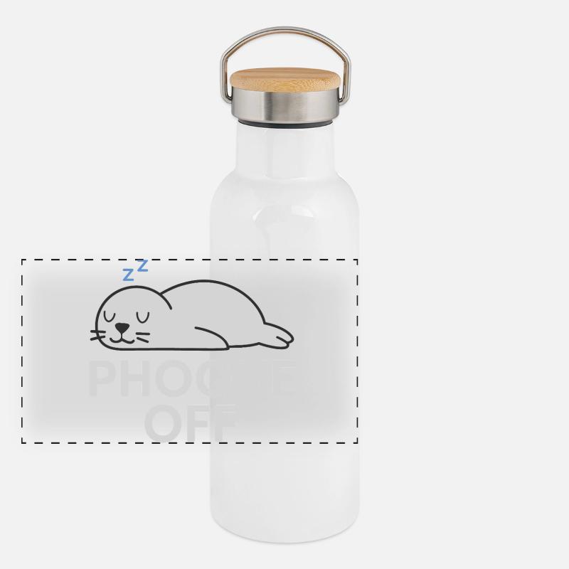 Phoque Off – Jeu de mots drôle et décalé Gourde isotherme avec bouchon en bambou