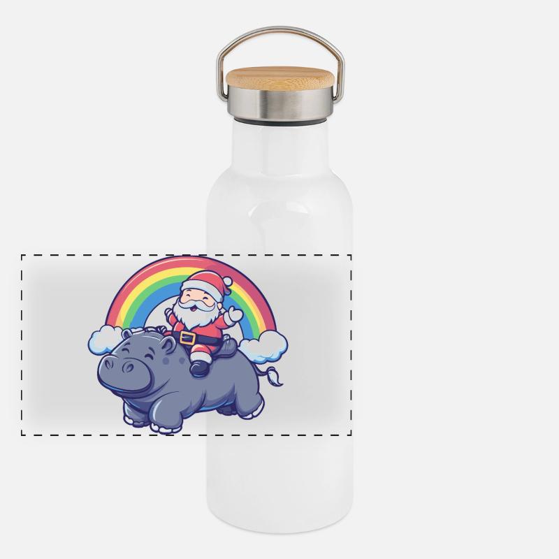 Nilpferd Weihnachtsmann Weihnachten Panorama Thermosflasche mit Bambusdeckel