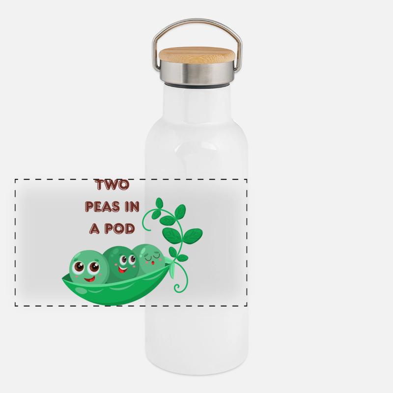 Zwei Erbsen in einer Schote Panorama Thermosflasche mit Bambusdeckel