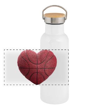 Coeur de basket-ball - Gourde isotherme avec bouchon en bambou - blanc - Devant