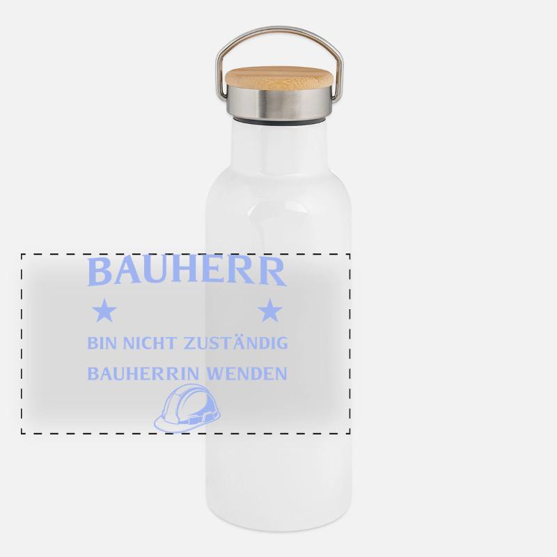 Bauherr 2026 Bin nicht zuständig - Hausbau Panorama Thermosflasche mit Bambusdeckel