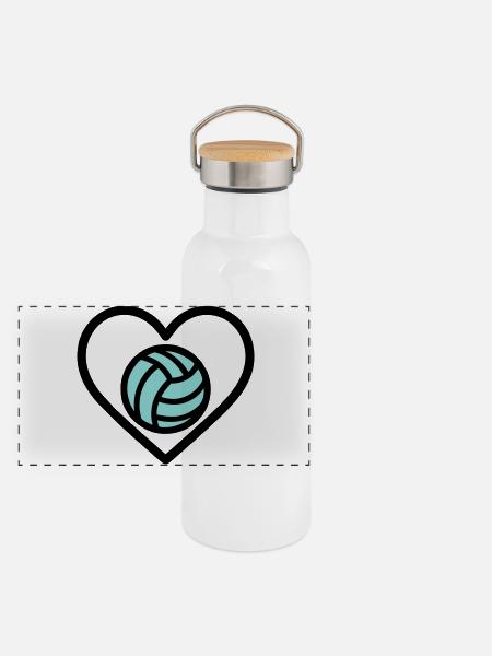 Volley-ball de cœur – Amateur de sport d’équipe - Gourde isotherme avec bouchon en bambou - blanc - Devant