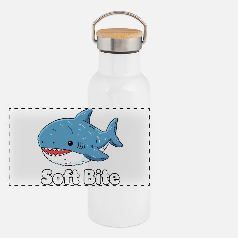 Morsure douce de requin de dessin animé : Requin mignon Gourde isotherme avec bouchon en bambou