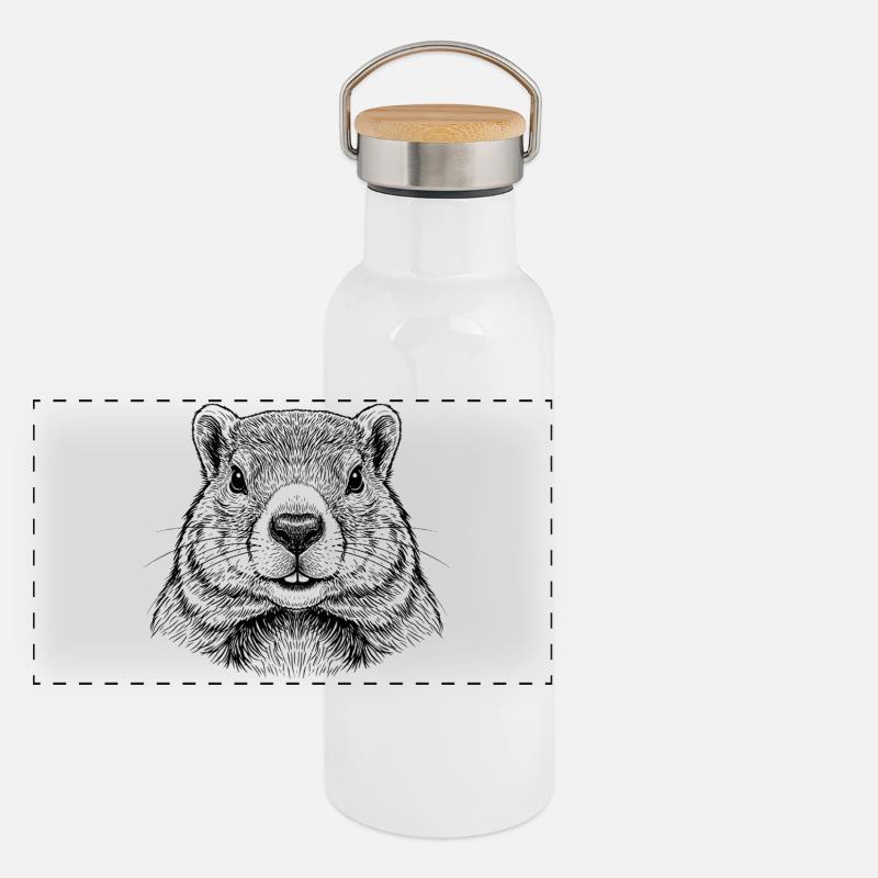 Murmeltier Panorama Thermosflasche mit Bambusdeckel