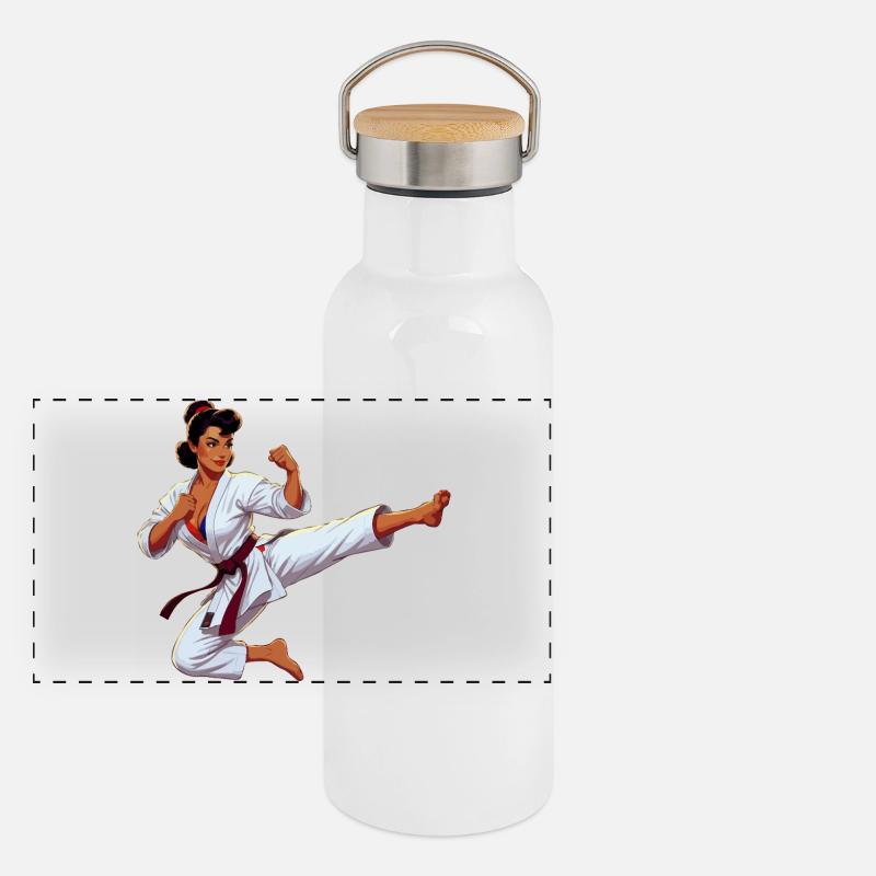 Coup de pied de gi pin-up karateka Gourde isotherme avec bouchon en bambou