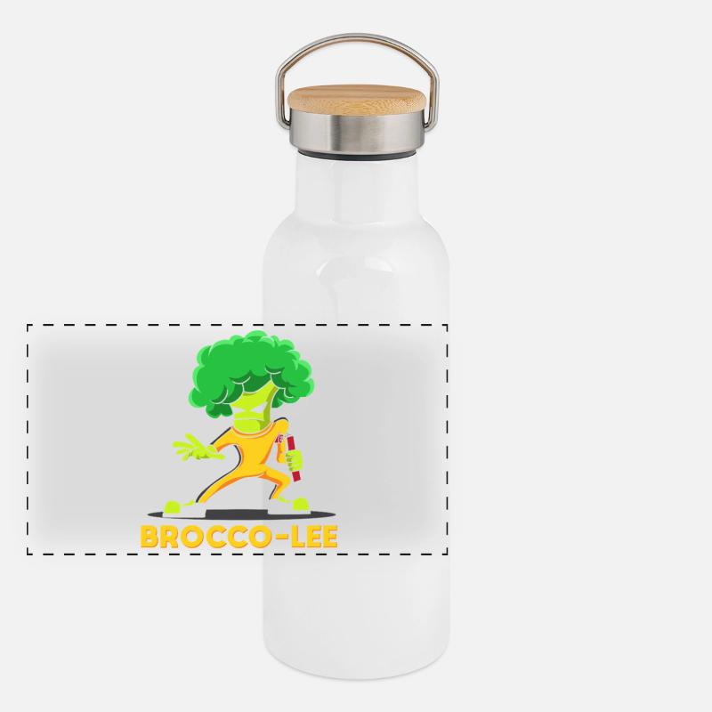 Brocco-Lee Martial Arts Pun Funny Broccoli Art Tee Panoramic Thermal Bottle with Bamboo Lid
