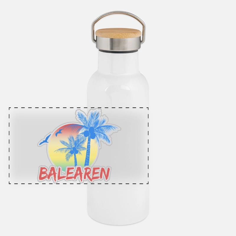 Vacances Îles Baléares Gourde isotherme avec bouchon en bambou