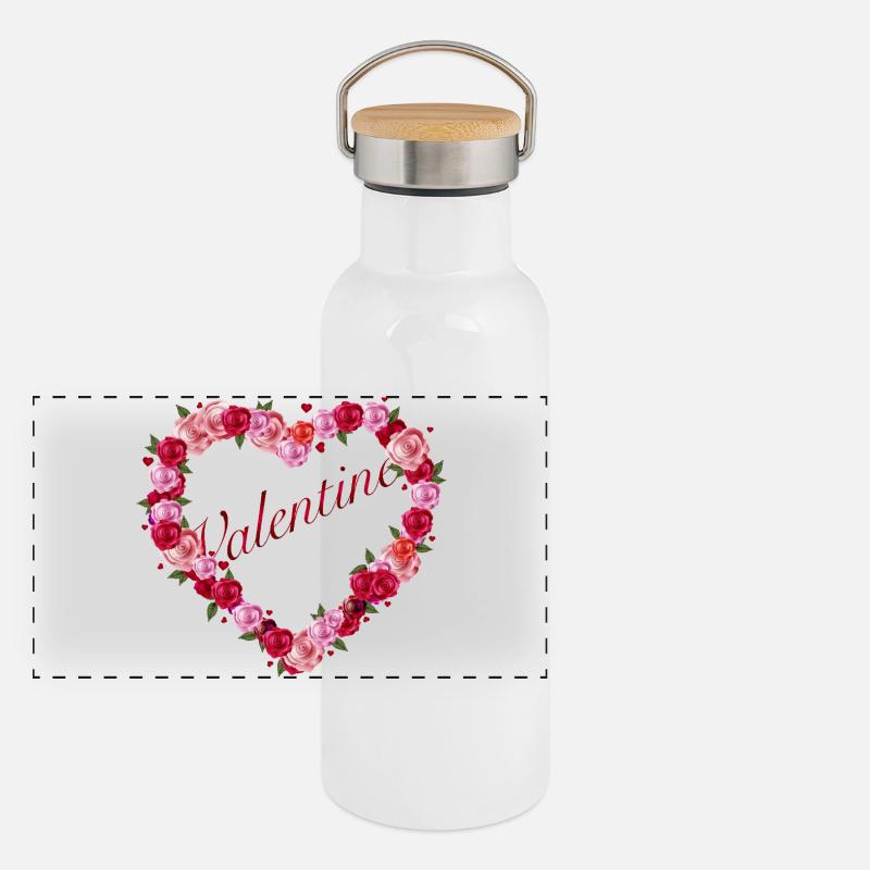 Heart-shaped rose greeting for Valentine's Day Panoramic Thermal Bottle with Bamboo Lid