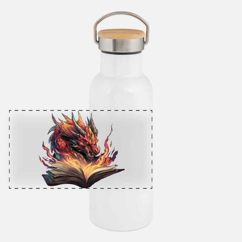 Drachenbuch Transformationsfeuer-Design - Panorama Thermosflasche mit Bambusdeckel - Weiß