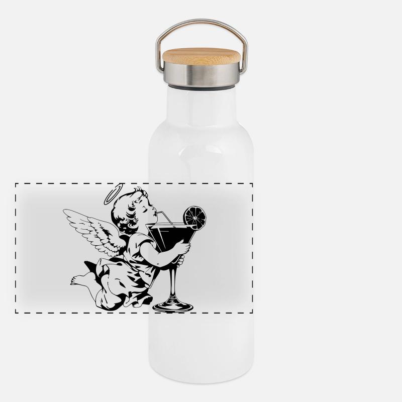 Cocktail Engel – Cherub mit Drink im Glas Panorama Thermosflasche mit Bambusdeckel