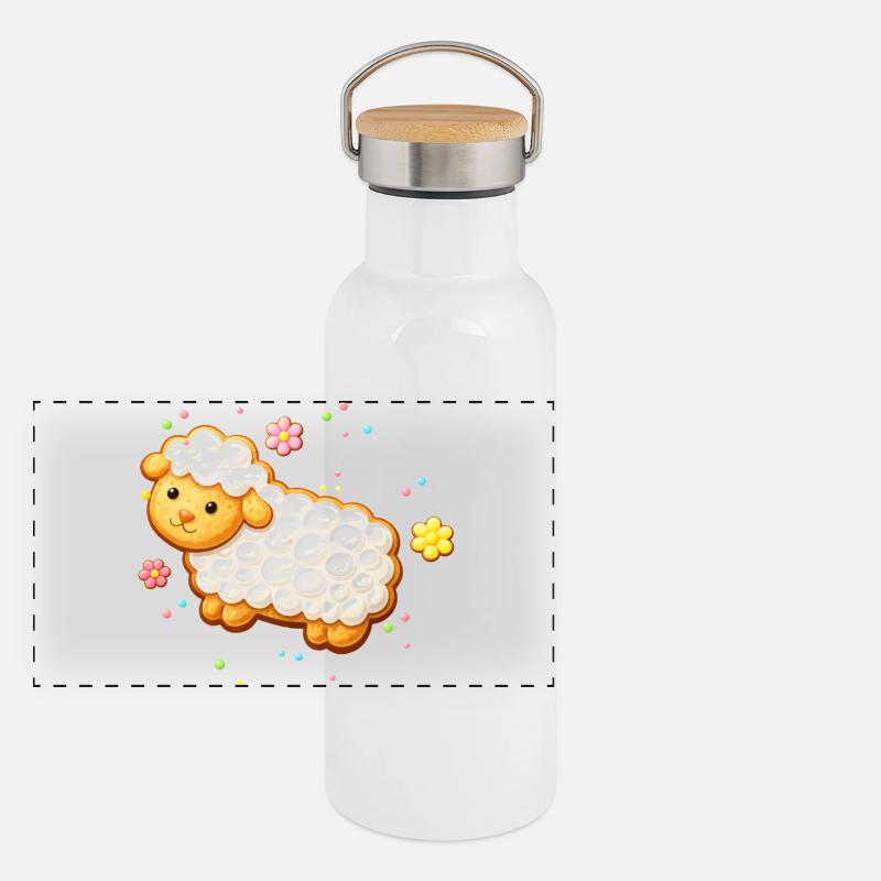 Niedliches Lamm als dekorierter Keks Illustration Panorama Thermosflasche mit Bambusdeckel