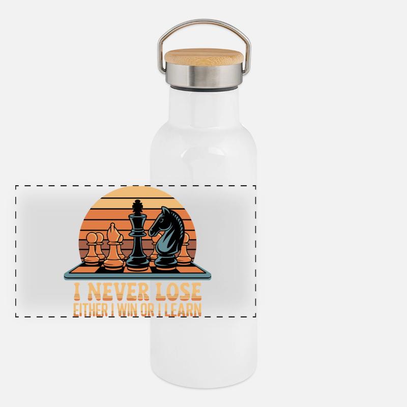 Schach Spruch - Ich verliere nie Panorama Thermosflasche mit Bambusdeckel