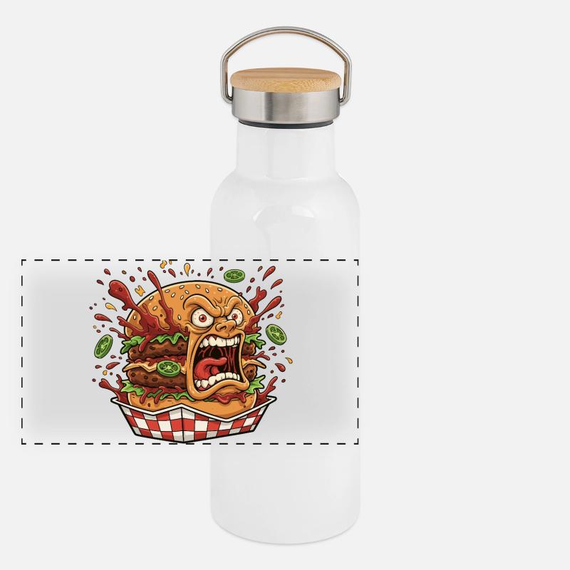 Éclaboussure de burger en colère Gourde isotherme avec bouchon en bambou