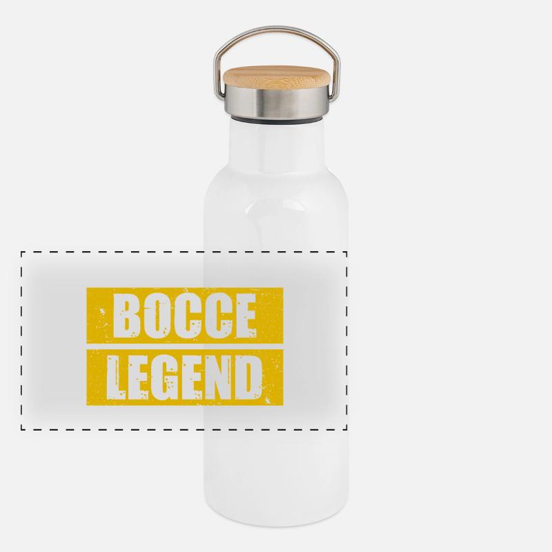 Légende du bocce, joueur de pétanque boule Gourde isotherme avec bouchon en bambou