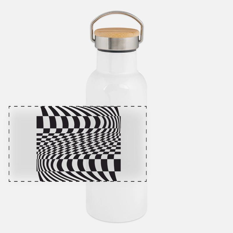 Optic Curve Grid - Panoramic Thermal Bottle with Bamboo Lid - white