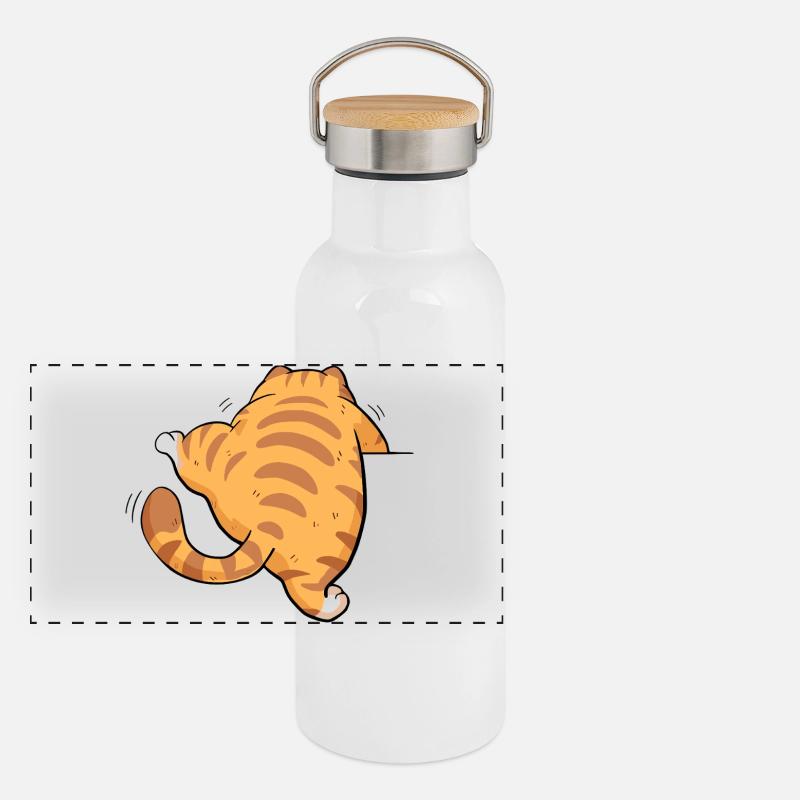 Rückansicht getigertes Kätzchen Panorama Thermosflasche mit Bambusdeckel