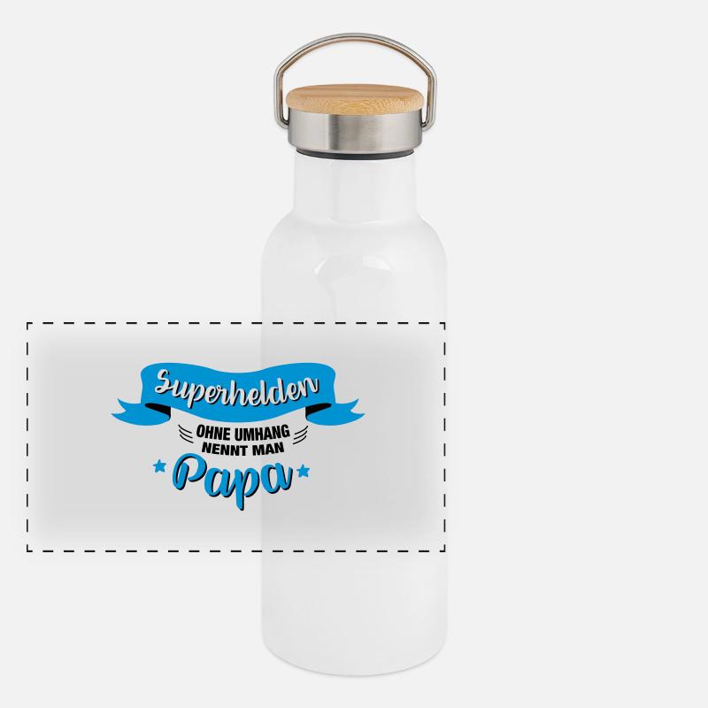 Superheld Papa Panorama Thermosflasche mit Bambusdeckel