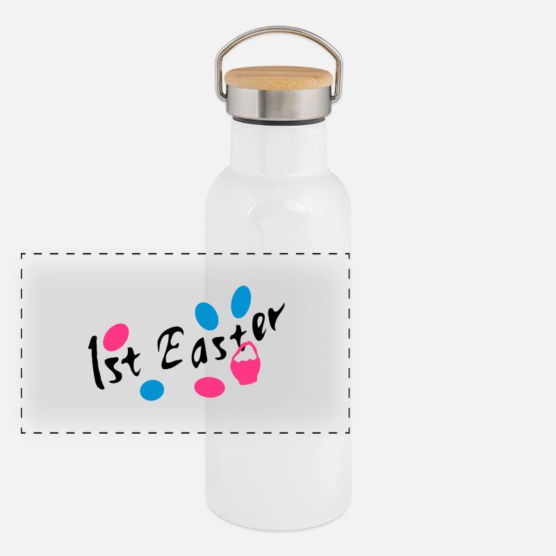 1er Pâques txt easter eggs Gourde isotherme avec bouchon en bambou