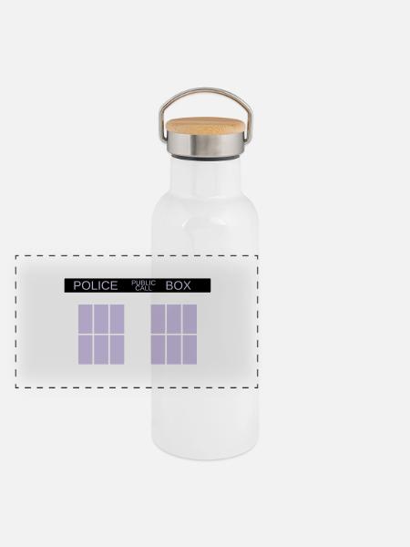 tardis - Panoramic Thermal Bottle with Bamboo Lid - white - Front