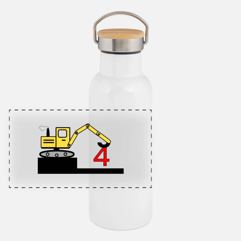 Bagger Panorama Thermosflasche mit Bambusdeckel