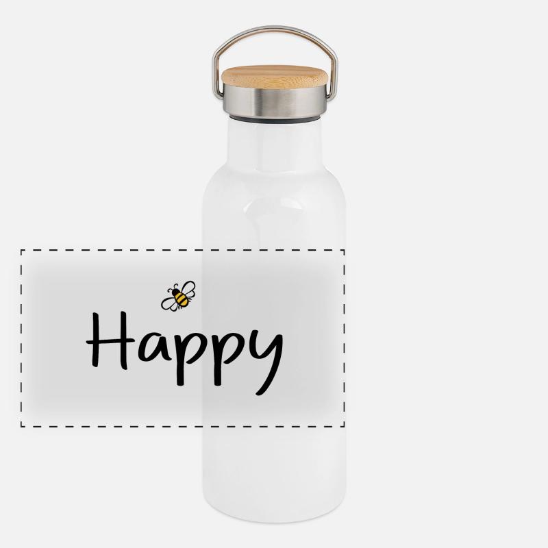 Sois heureux Gourde isotherme avec bouchon en bambou