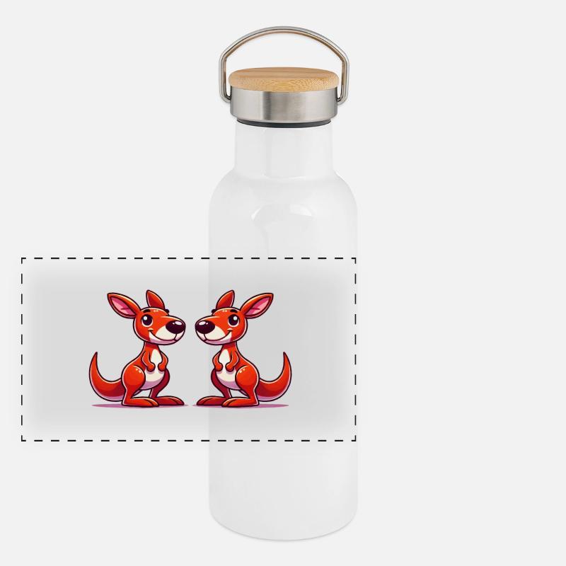 Kängurus Comic Panorama Thermosflasche mit Bambusdeckel