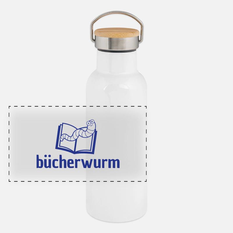 Bücherwurm Panorama Thermosflasche mit Bambusdeckel