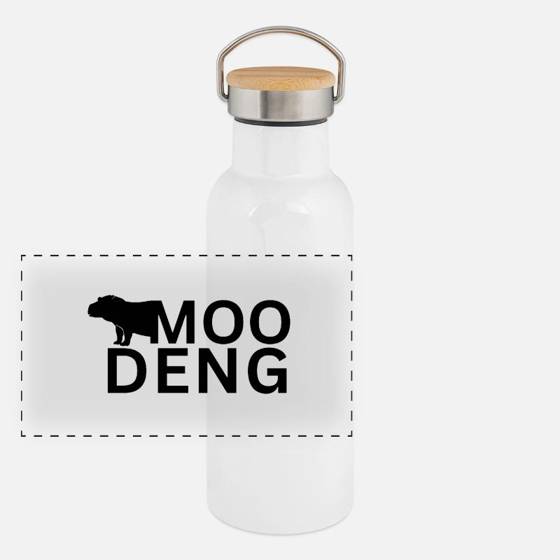 Moo Deng Hippo Panorama Thermosflasche mit Bambusdeckel
