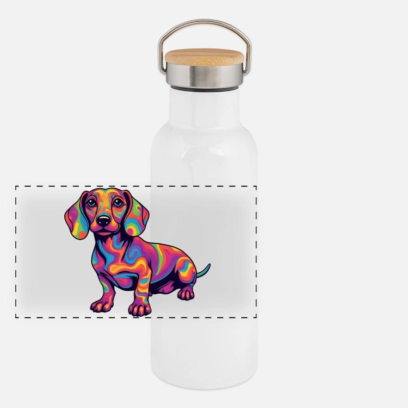 Psychedelic Dachshund Color Explosion Pop Art Panoramic Thermal Bottle with Bamboo Lid