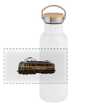 Lokomotive Retro Przewozy Regionalne EU07 PKP - Panorama Thermosflasche mit Bambusdeckel - Weiß - Vorne