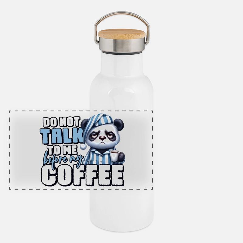 Mürrischer Panda Bär mit Kaffee Panorama Thermosflasche mit Bambusdeckel