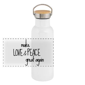 make LOVE & PEACE great again - Panorama Thermosflasche mit Bambusdeckel - Weiß - Vorne