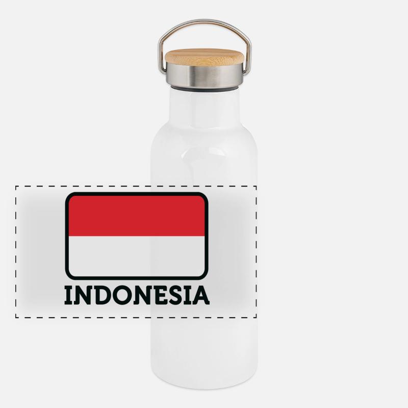 Drapeau national de l Indonésie Gourde isotherme avec bouchon en bambou