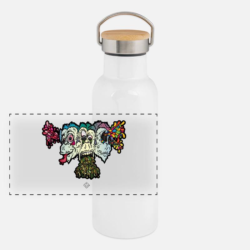 Affe Weisheit Panorama Thermosflasche mit Bambusdeckel