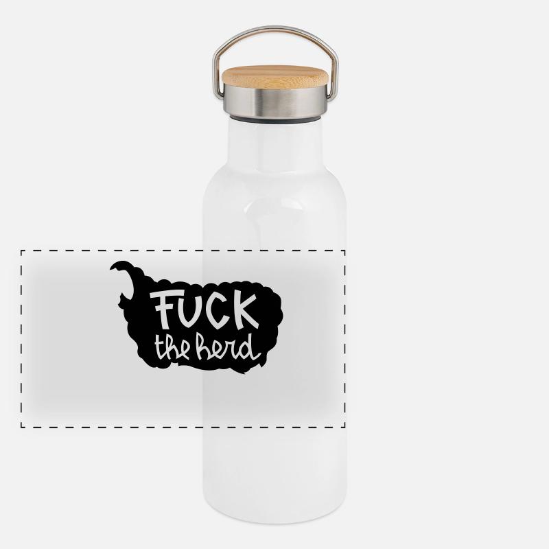schwarze Schafe Panorama Thermosflasche mit Bambusdeckel