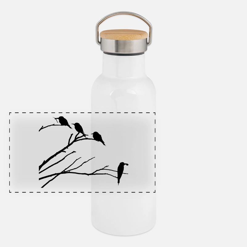 Birds on branch Panoramic Thermal Bottle with Bamboo Lid