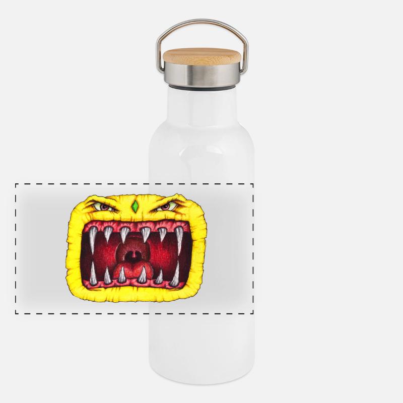 Monster with teeth yellow Panoramic Thermal Bottle with Bamboo Lid