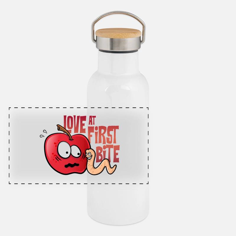Apple-Wurm Liebe auf den ersten Blick Panorama Thermosflasche mit Bambusdeckel