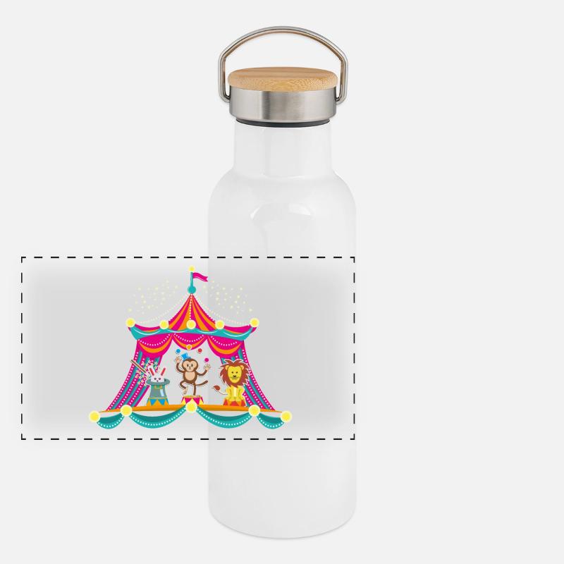 Zirkus - Affenzirkus - Zirkustiere Hase Löwe Panorama Thermosflasche mit Bambusdeckel