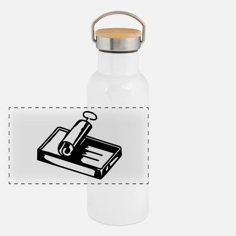 schlichte geöffnete Konservendose Panorama Thermosflasche mit Bambusdeckel