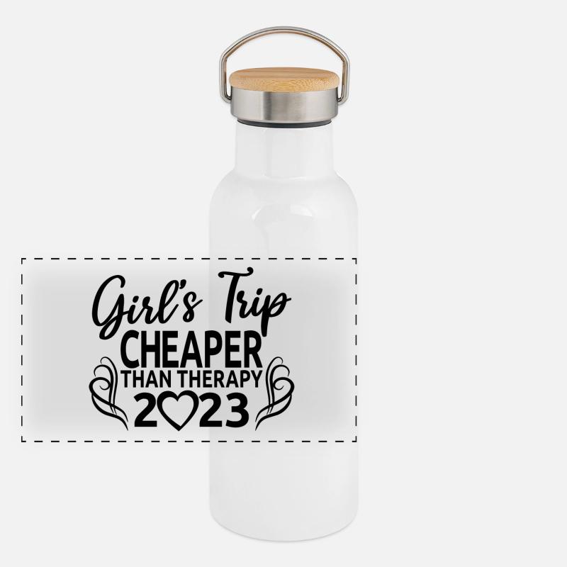 Mädchenreise billiger als Therapie 2023 Mädchen Party Panorama Thermosflasche mit Bambusdeckel