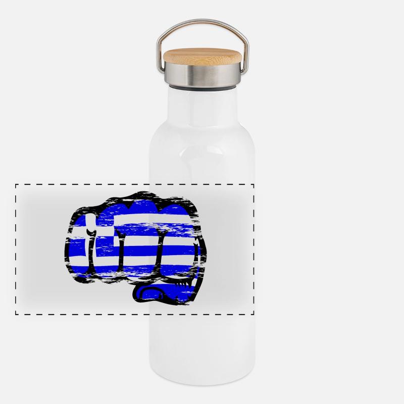 Drapeau de la Grèce poing de main utilisé Gourde isotherme avec bouchon en bambou